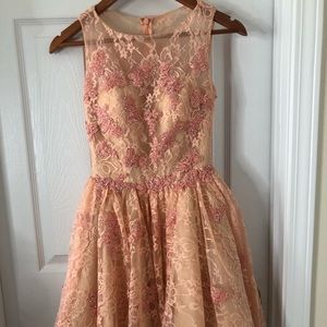 Blush Short Lace Formal Dress with rhinestones